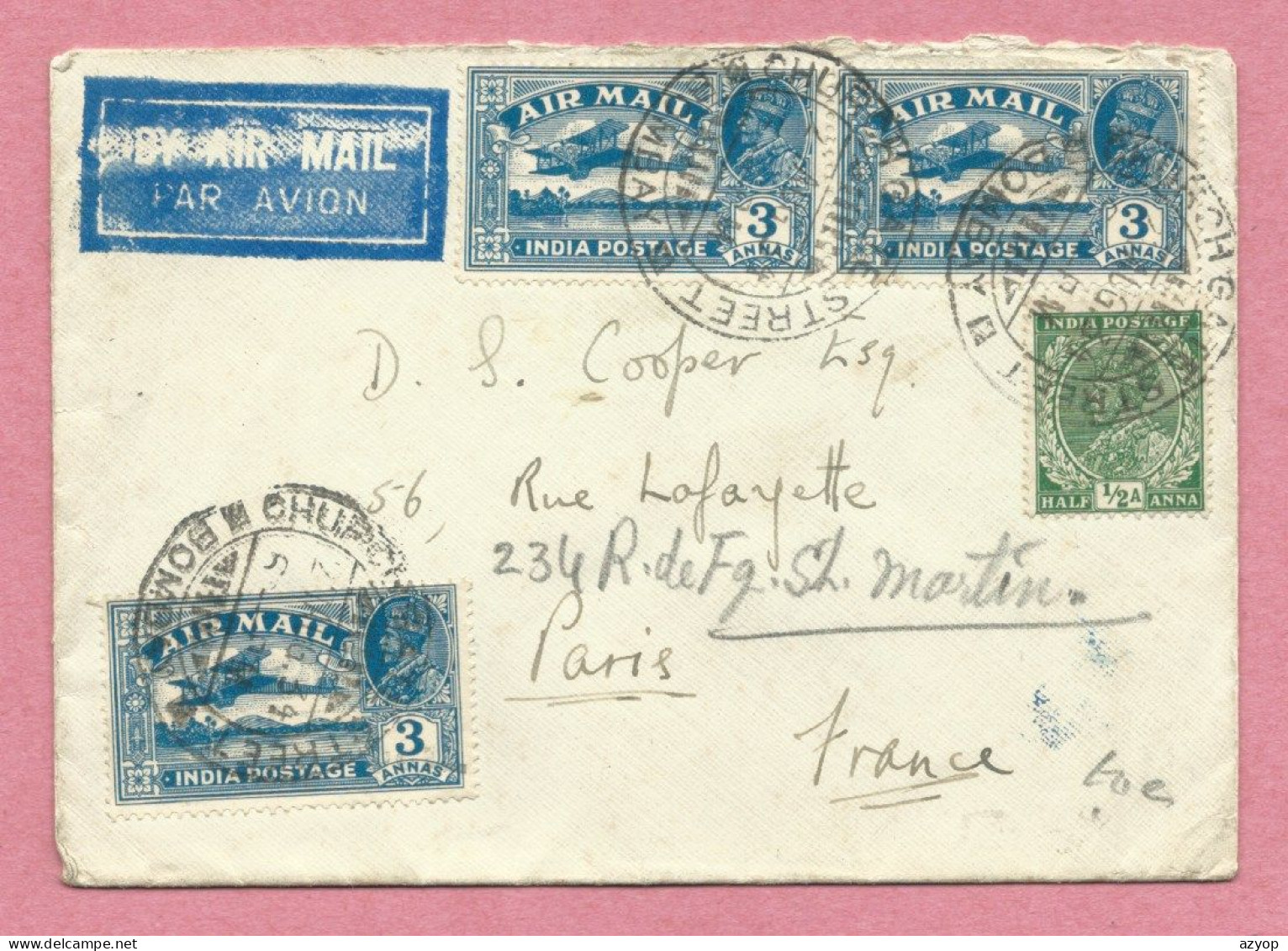 India - Indes - Letter With Indian Stamps - AIR MAIL - From BOMBAY To PARIS - 1934 - 2 Scans - Airmail