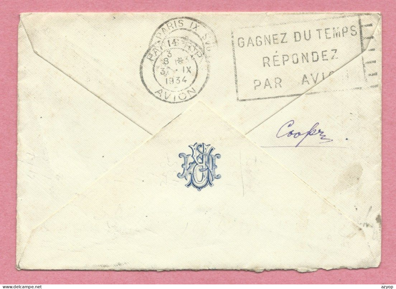 India - Indes - Letter With Indian Stamps - AIR MAIL - From BOMBAY To PARIS - 1934 - 2 Scans - Airmail