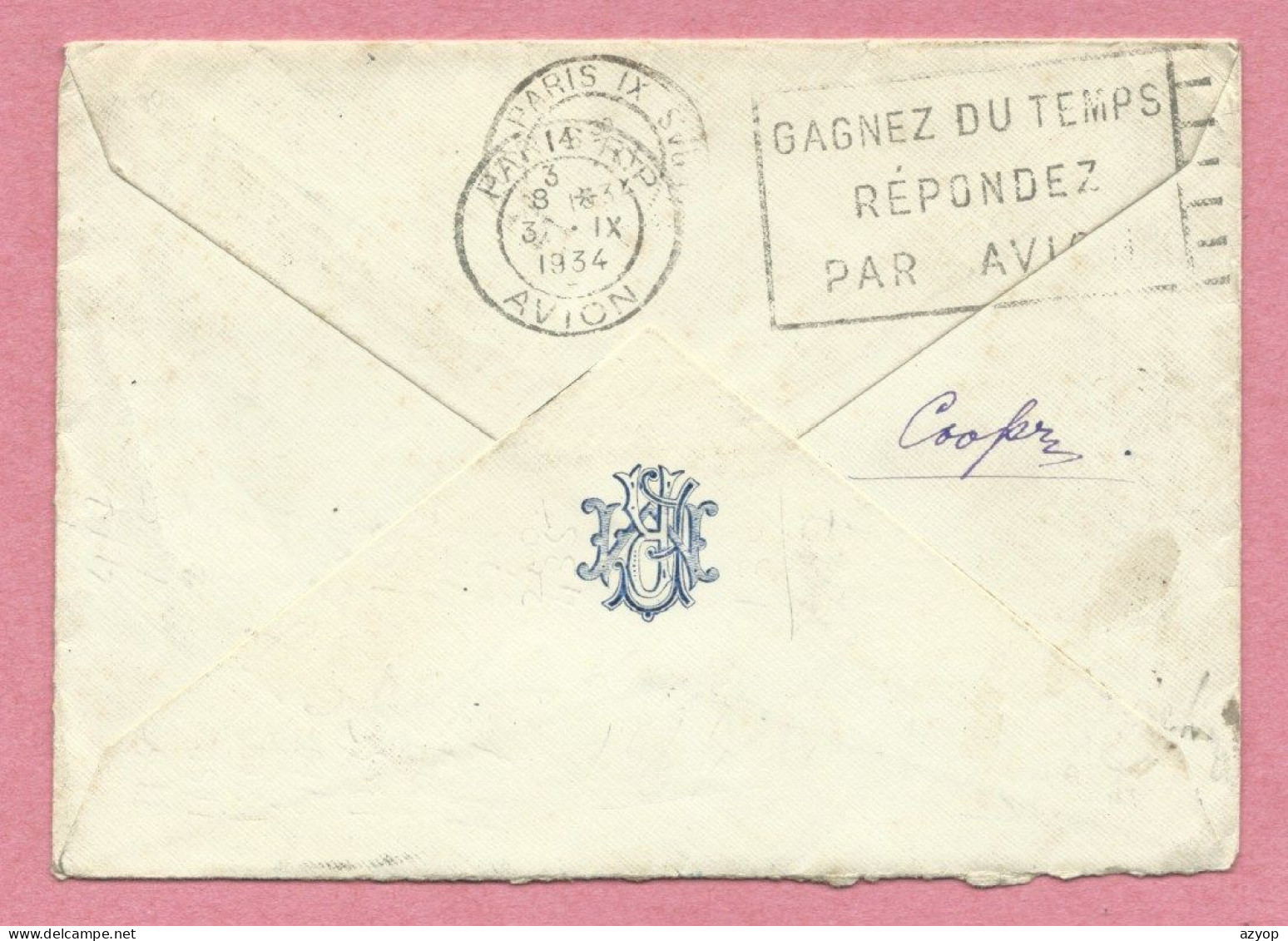 India - Indes - Letter With Indian Stamps - AIR MAIL - From BOMBAY To PARIS - 1934 - 2 Scans - Corréo Aéreo