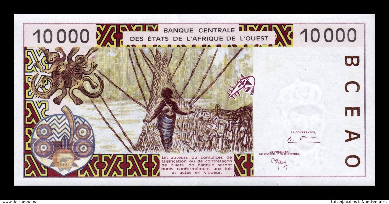 West African St. Estados África Occidental Burkina Faso 10000 Francs BCEAO 2001 Pick 314Cj Sc Unc - Burkina Faso