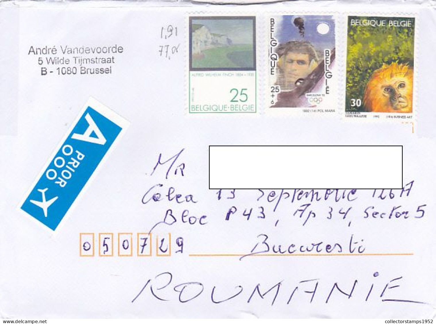 PAINTING, OLYMPIC GAMES, MONKEY, FINE STAMPS ON COVER, 2021, BELGIUM - Brieven En Documenten