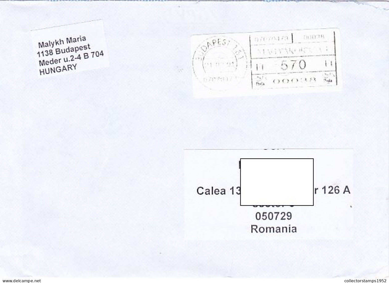 AMOUNT 570 MACHINE PRINTED STICKER STAMP ON COVER, 2021, HUNGARY - Lettres & Documents