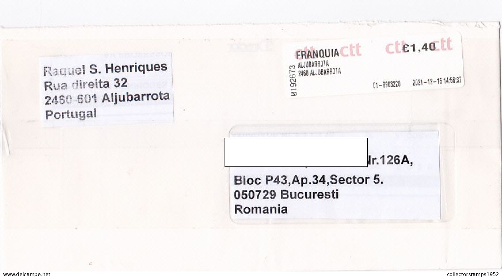 AMOUNT 1.40 MACHINE PRINTED STICKER STAMP ON COVER, 2021, PORTUGAL - Storia Postale