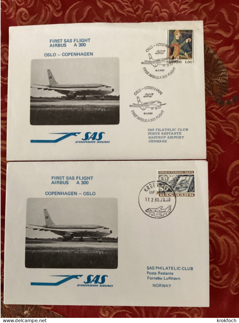 SAS Oslo Kobenhavn Copenhagen 1980 - First Flight Airbus - Erstflug 1er Vol - Covers & Documents