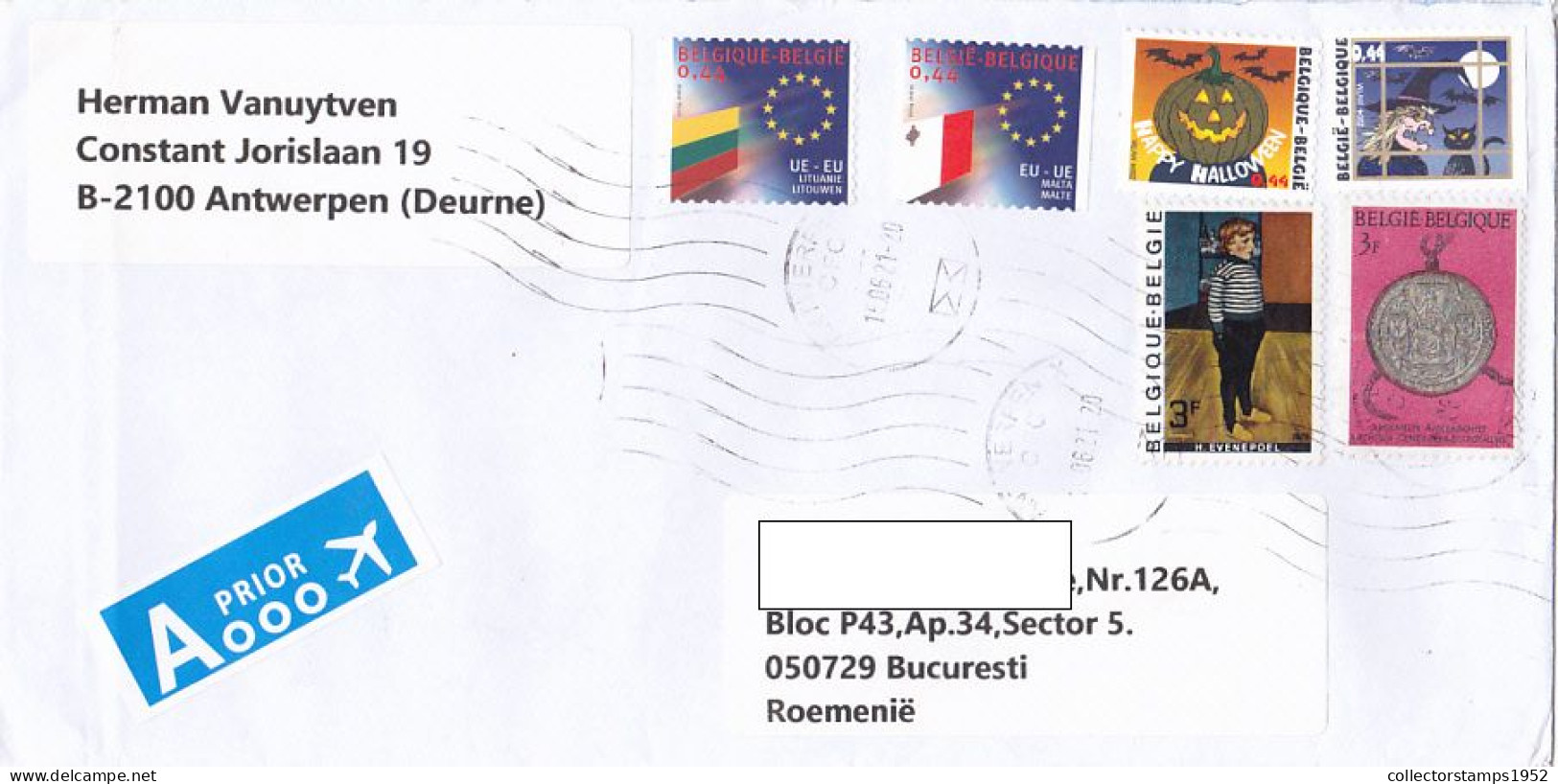 EUROPEAN UNION, HALLOWEEN, PAINTING, SEAL, FINE STAMPS ON COVER, 2021, BELGIUM - Cartas & Documentos