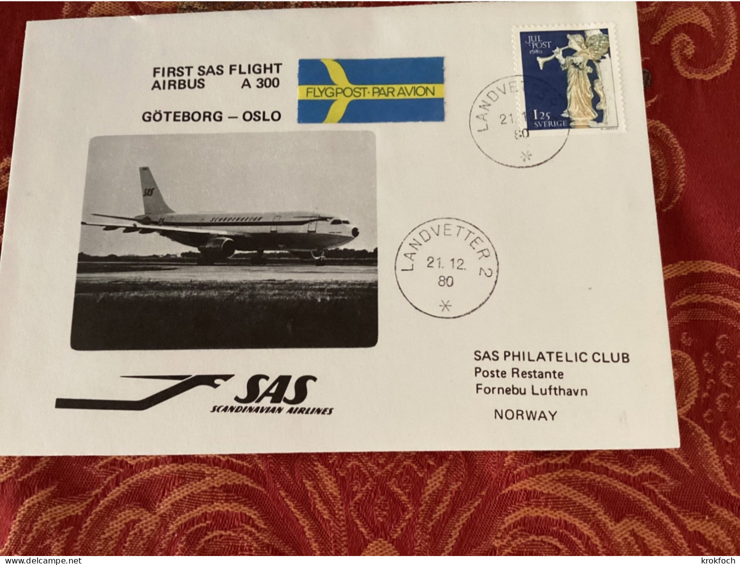 SAS Göteborg Oslo 1980 - First Flight Airbus - Erstflug 1er Vol - Cartas & Documentos