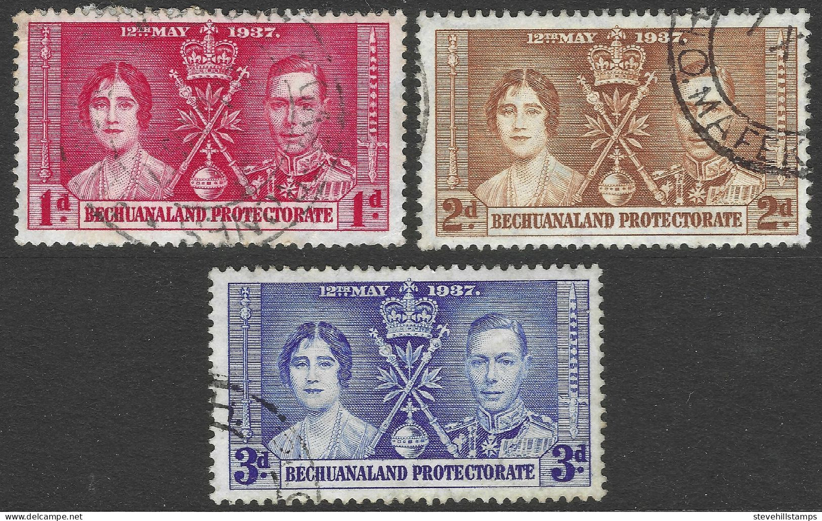 Bechuanaland Protectorate. 1937 KGVI Coronation. Used Complete Set SG 154-156 - 1885-1964 Protectorat Du Bechuanaland