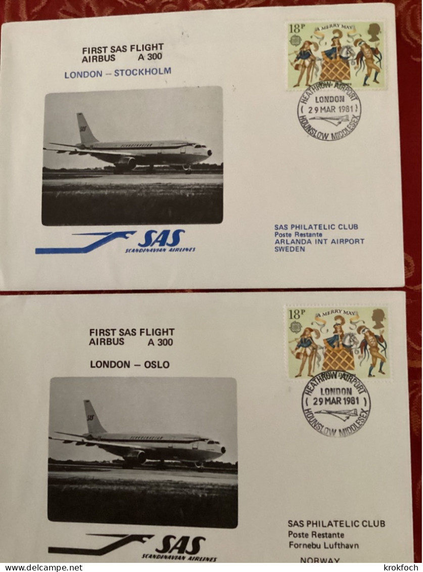 SAS London Stockholm Oslo 1981 - First Flight Airbus - Erstflug 1er Vol - Briefe U. Dokumente