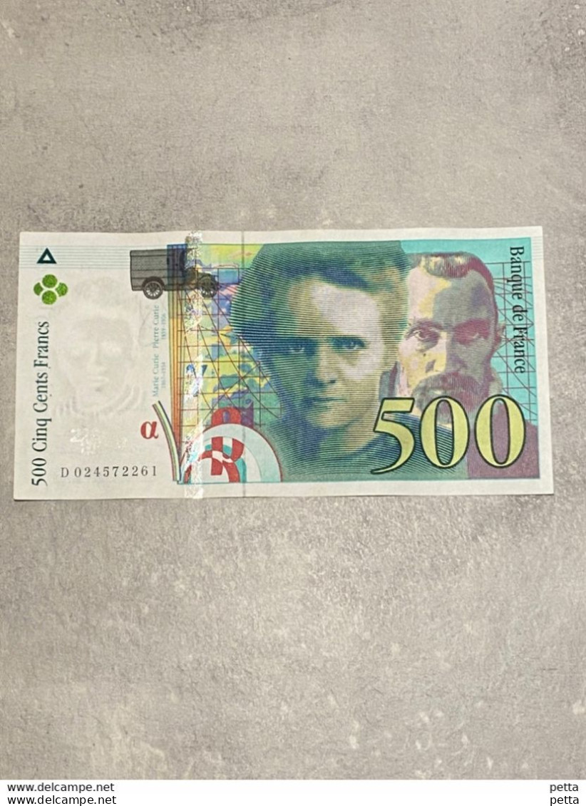 Billet De 500 Francs Pierre Et Marie Curie 1994 / D 024572261 / Vendu En L’état (19) - 500 F 1994-2000 ''Pierre En Marie Curie''