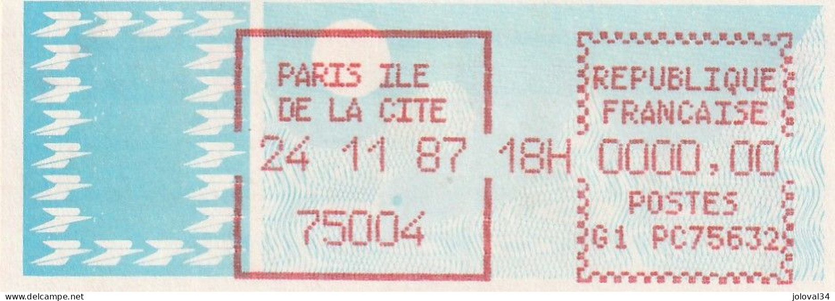 Vignette Papier Carrier - Essai PARIS ILE DE LA CITE 75004 24/11/87 - G1  PC 75632 - 1985 « Carrier » Paper
