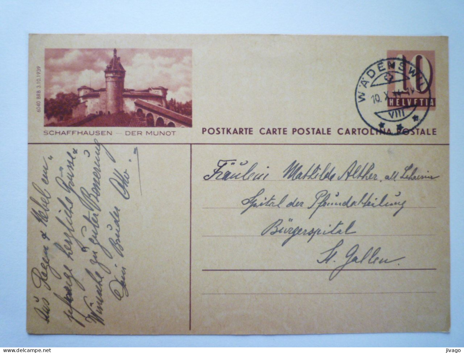 2023 - 858  ENTIER POSTAL Au Départ De  WÄDENSWIL  à Destination De ST. GALLEN  1944   XXX - Entiers Postaux