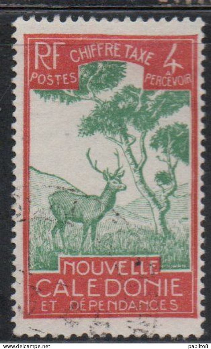 NOUVELLE CALEDONIE NEW NUOVA CALEDONIA 1928 POSTAGE DUE STAMPS TAXE SEGNATASSE MALAYAN SAMBAR 4c USED OBLITERE' USATO - Segnatasse