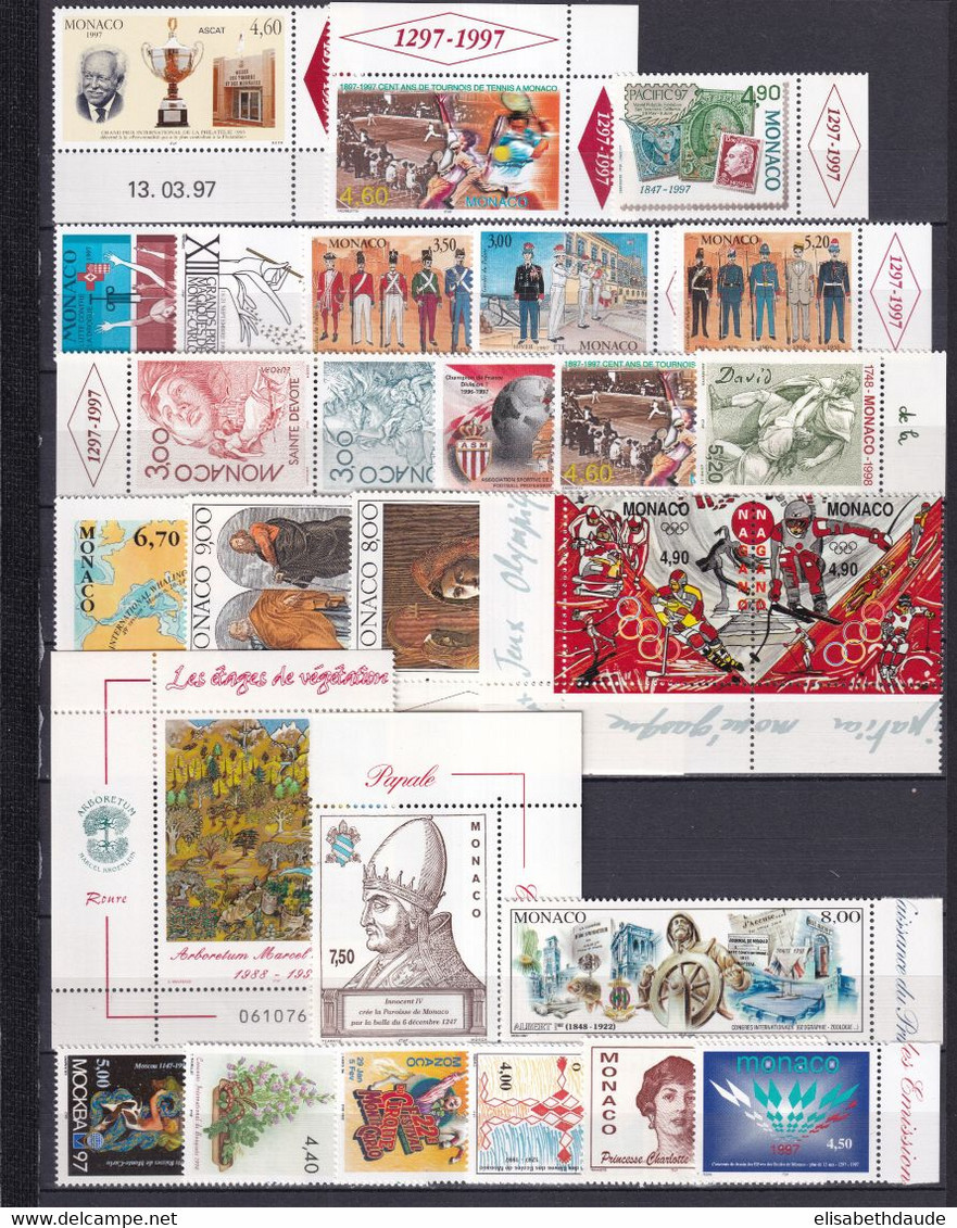 MONACO - 1997 - ANNEE COMPLETE Avec BLOCS ! ** MNH - COTE = 202.5 EUR. - 27 TIMBRES + 6 BLOCS - LARGEMENT SOUS FACIALE - Volledige Jaargang