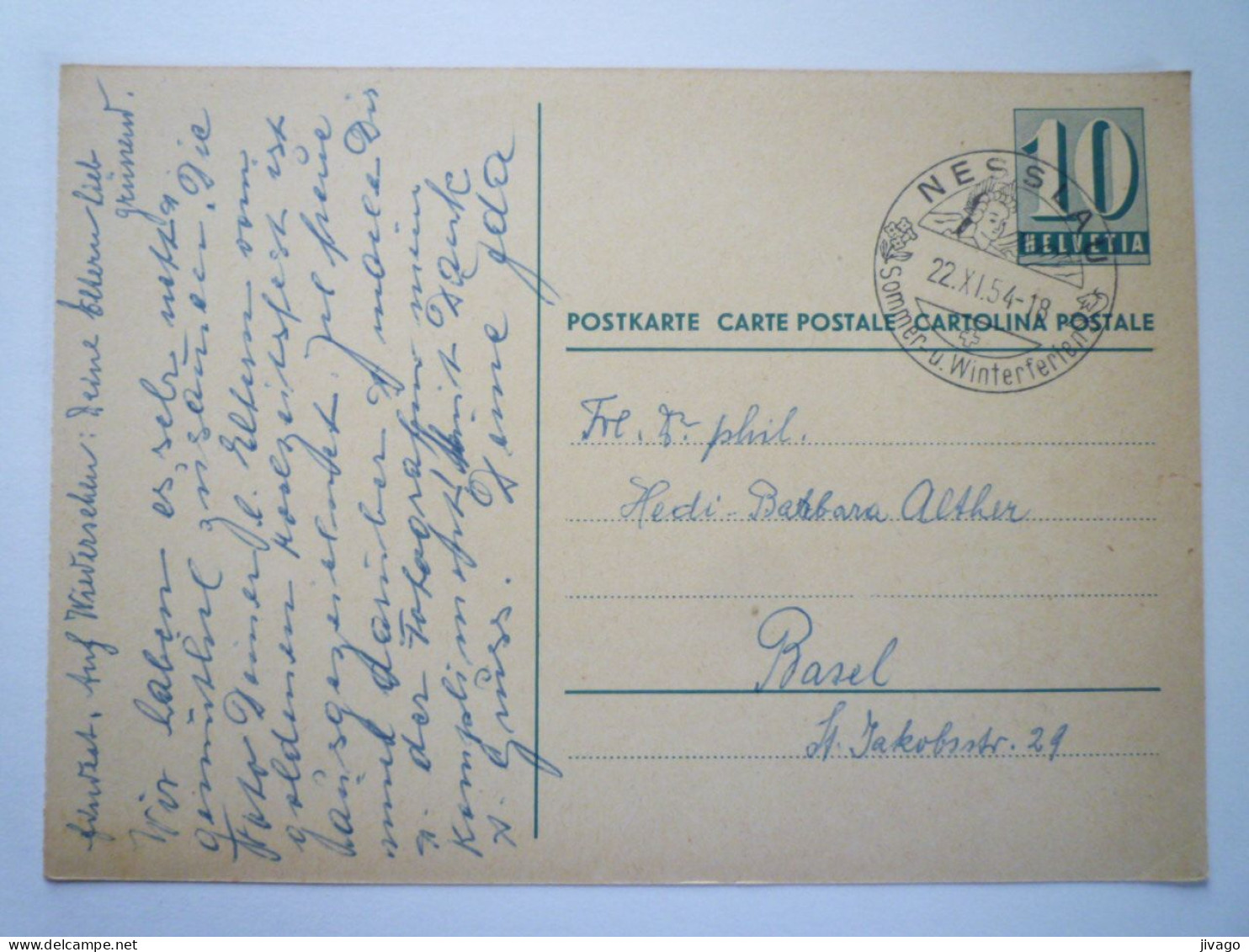 2023 - 863  ENTIER POSTAL Au Départ De  NESSLAU à Destination De BASEL  1954   XXX - Entiers Postaux