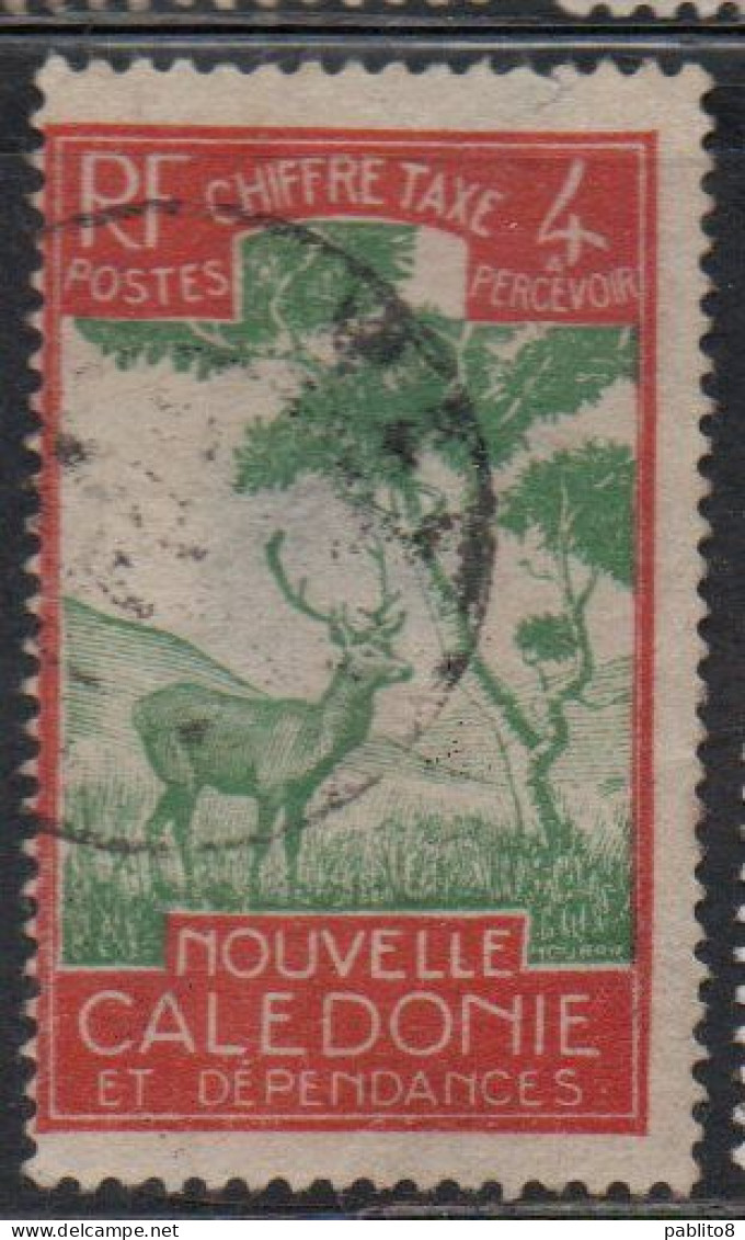 NOUVELLE CALEDONIE NEW NUOVA CALEDONIA 1928 POSTAGE DUE STAMPS TAXE SEGNATASSE MALAYAN SAMBAR 4c USED OBLITERE' USATO - Timbres-taxe