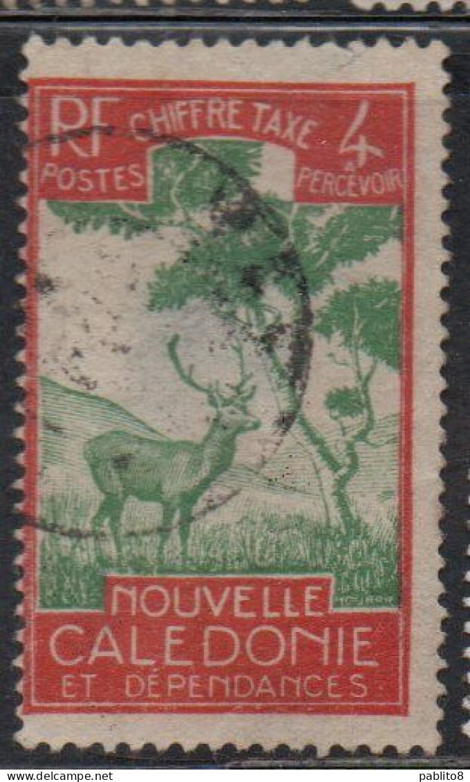 NOUVELLE CALEDONIE NEW NUOVA CALEDONIA 1928 POSTAGE DUE STAMPS TAXE SEGNATASSE MALAYAN SAMBAR 4c USED OBLITERE' USATO - Portomarken