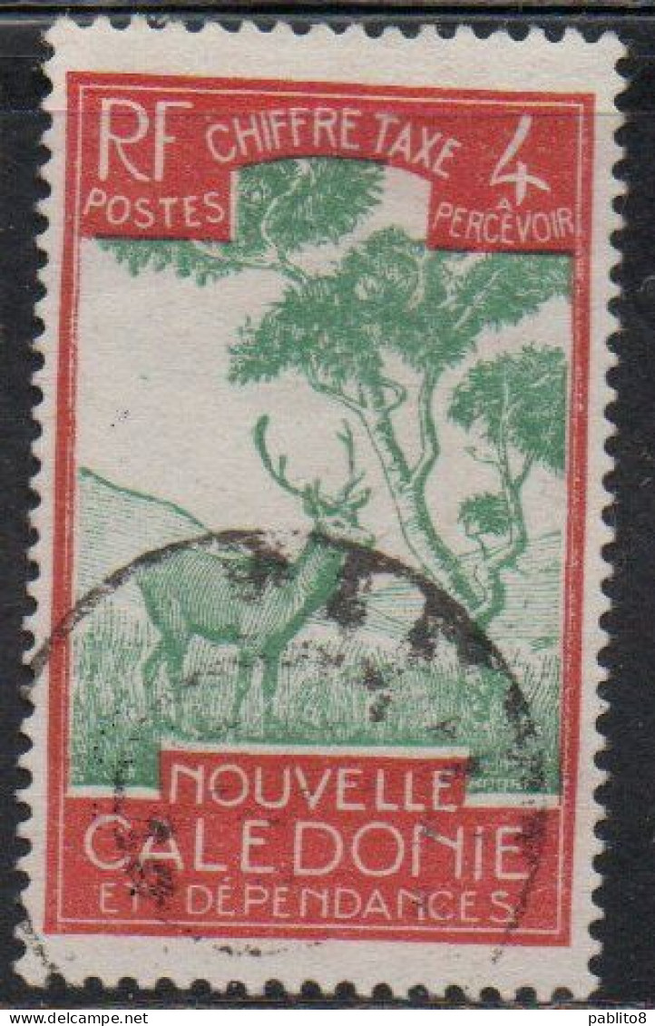 NOUVELLE CALEDONIE NEW NUOVA CALEDONIA 1928 POSTAGE DUE STAMPS TAXE SEGNATASSE MALAYAN SAMBAR 4c USED OBLITERE' USATO - Strafport