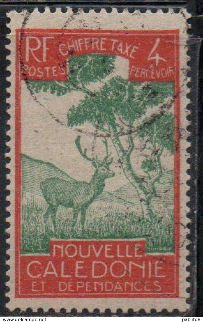 NOUVELLE CALEDONIE NEW NUOVA CALEDONIA 1928 POSTAGE DUE STAMPS TAXE SEGNATASSE MALAYAN SAMBAR 4c USED OBLITERE' USATO - Timbres-taxe