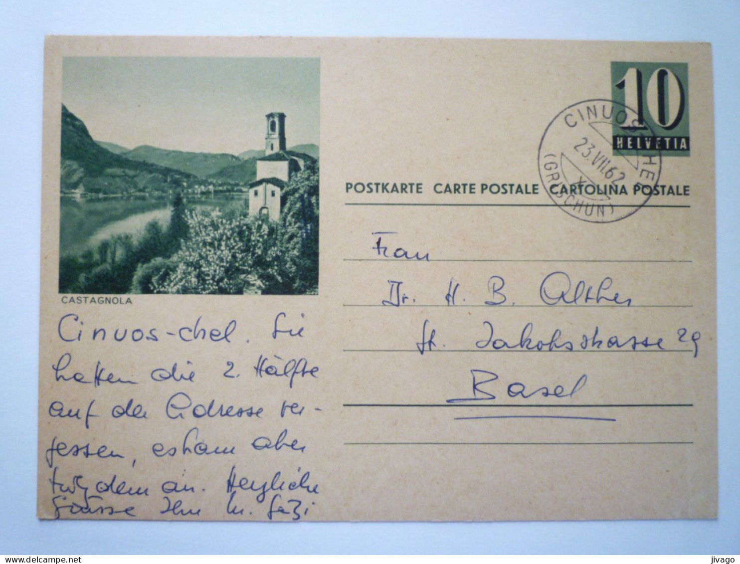 2023 - 868  ENTIER POSTAL Au Départ De CINOSCHEL  à Destination De BASEL  1962   XXX - Entiers Postaux