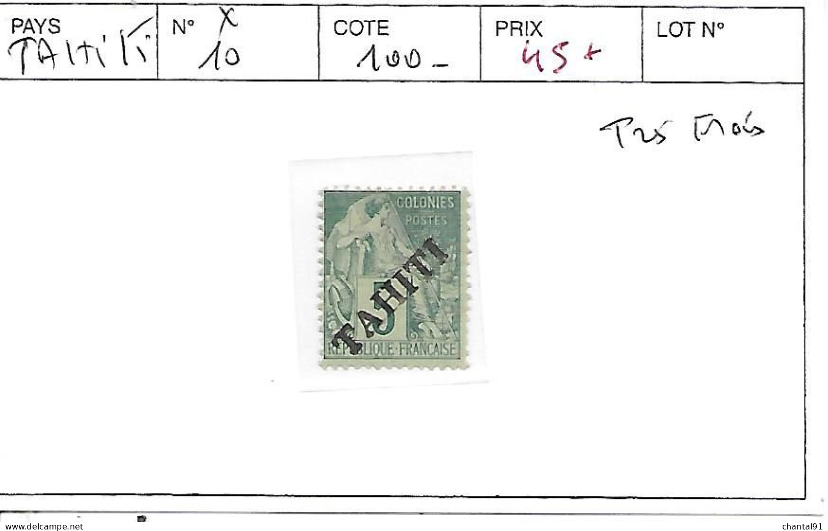 TAHITI N° 10 * TRES FRAIS - Unused Stamps