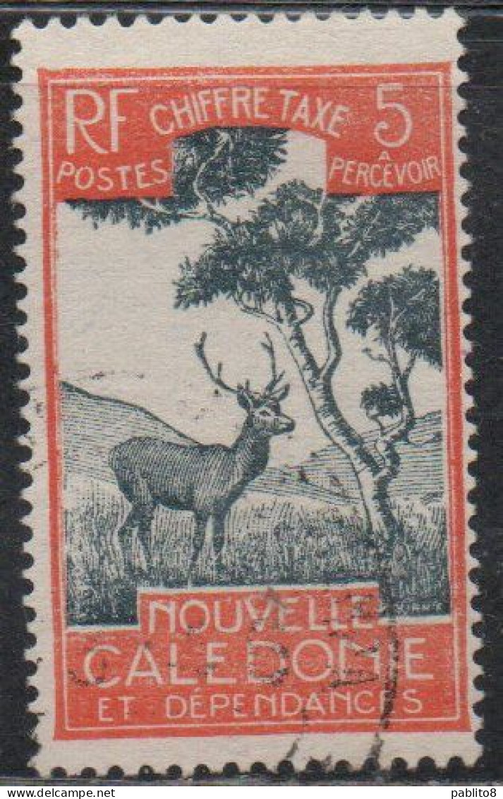 NOUVELLE CALEDONIE NEW NUOVA CALEDONIA 1928 POSTAGE DUE STAMPS TAXE SEGNATASSE MALAYAN SAMBAR 5c USED OBLITERE' USATO - Timbres-taxe