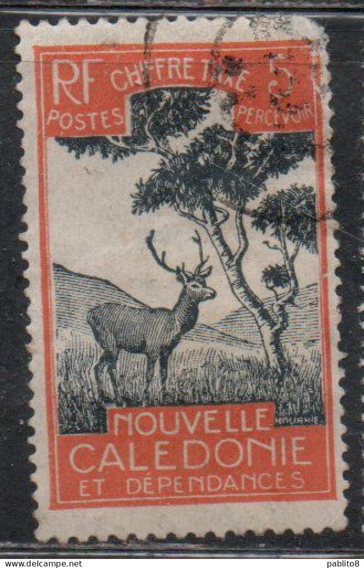 NOUVELLE CALEDONIE NEW NUOVA CALEDONIA 1928 POSTAGE DUE STAMPS TAXE SEGNATASSE MALAYAN SAMBAR 5c USED OBLITERE' USATO - Portomarken