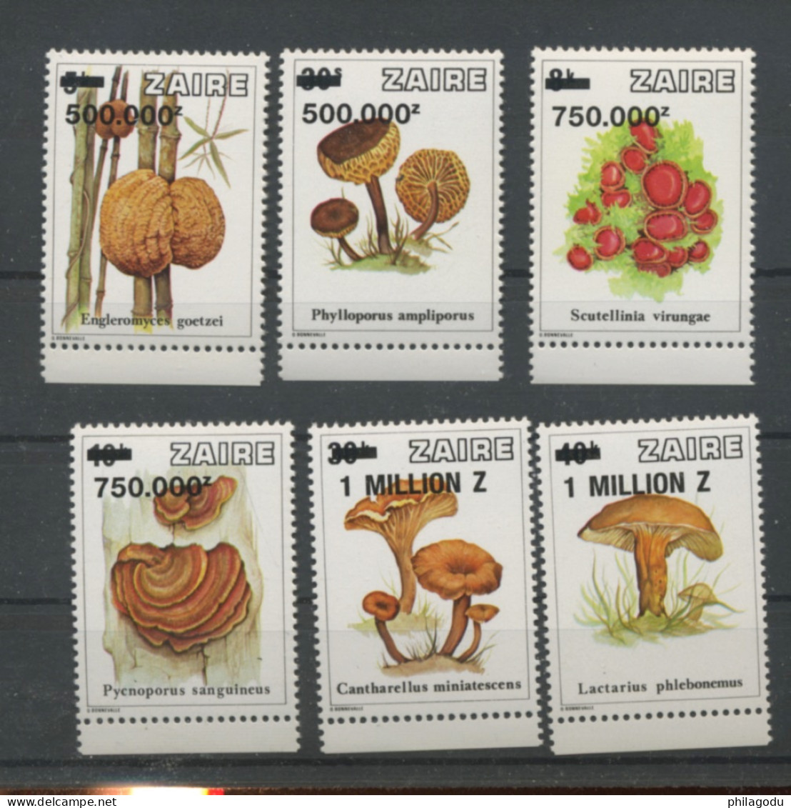 1992 ZAIRE Champignons 6 Valeurs Surchargées ** Tirage De 4000 Séries  - Mushroom Pilze - Nuevos