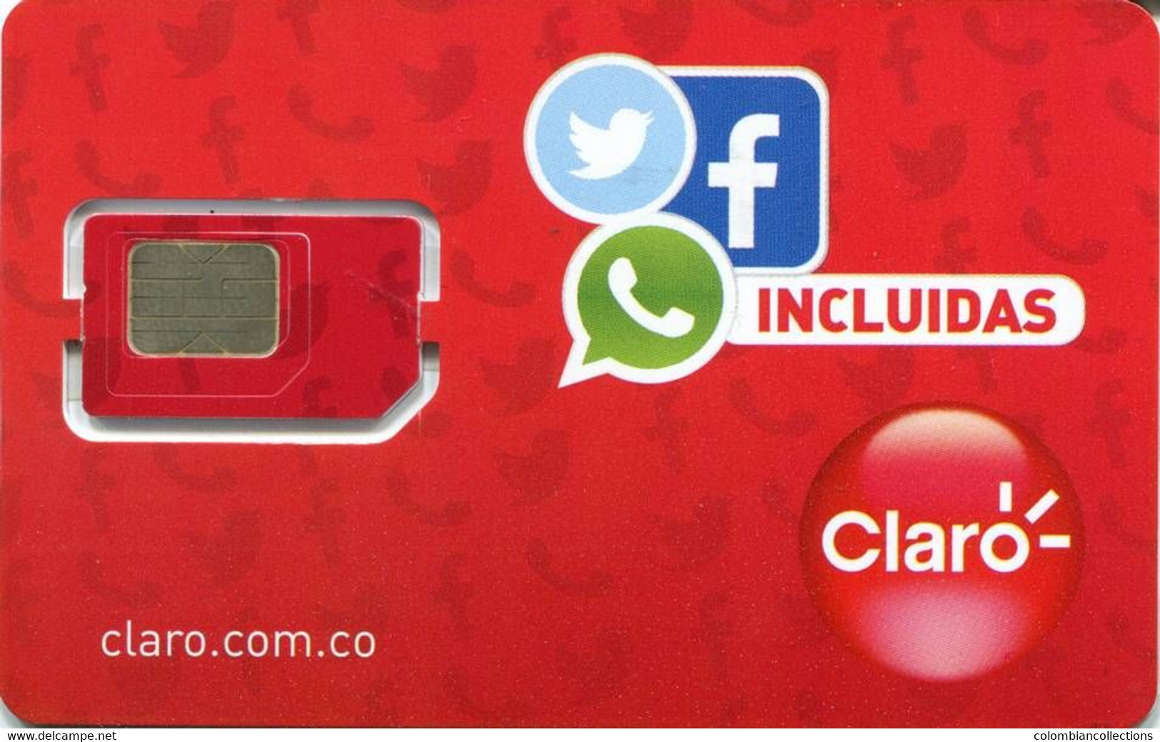 Lote TT242, Colombia, Tarjeta Telefonica, Phone Card, Claro, SIM Card, Claro, Redes Sociales Incluidas - Colombia