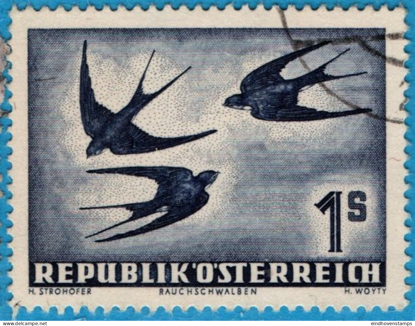 Austria 1953 Barn Swallow 1 Schilling Cancelled 1 Value 2305.1017 Hirunda Rustica, Rauchswalbe, Boerenzwaluw - Hirondelles