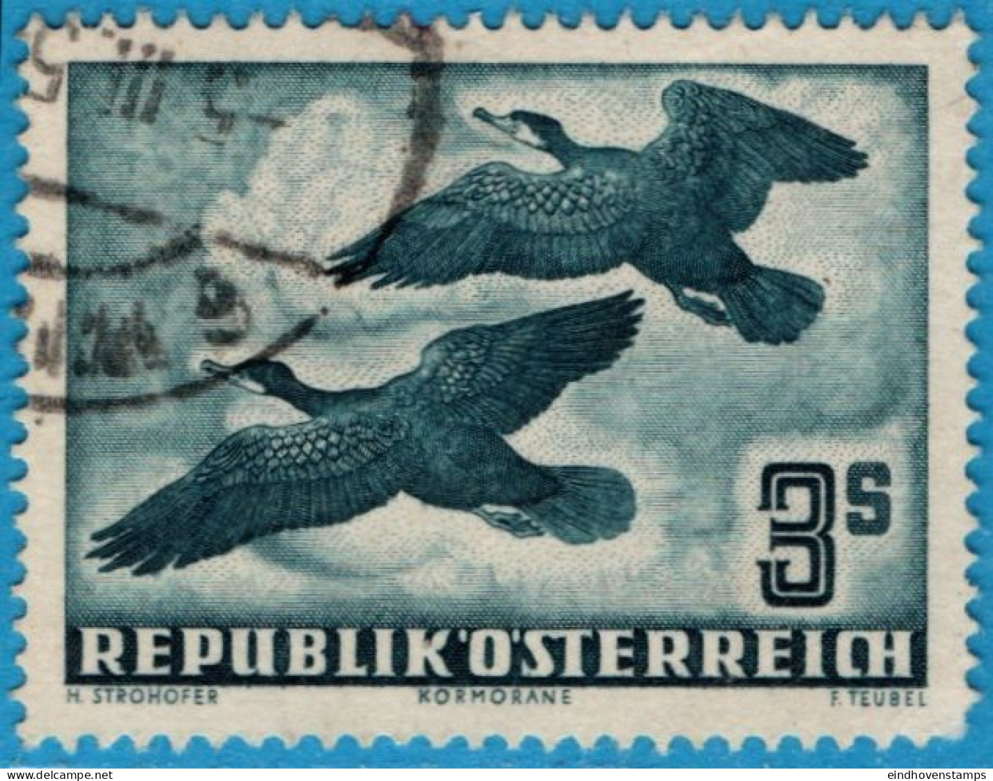 Austria 1953 Great Cormorant 3 Schilling Cancelled 1 Value 2305.1018 Phalacrocorax Carbo, Kormoran, Aalscholver, - Golondrinas