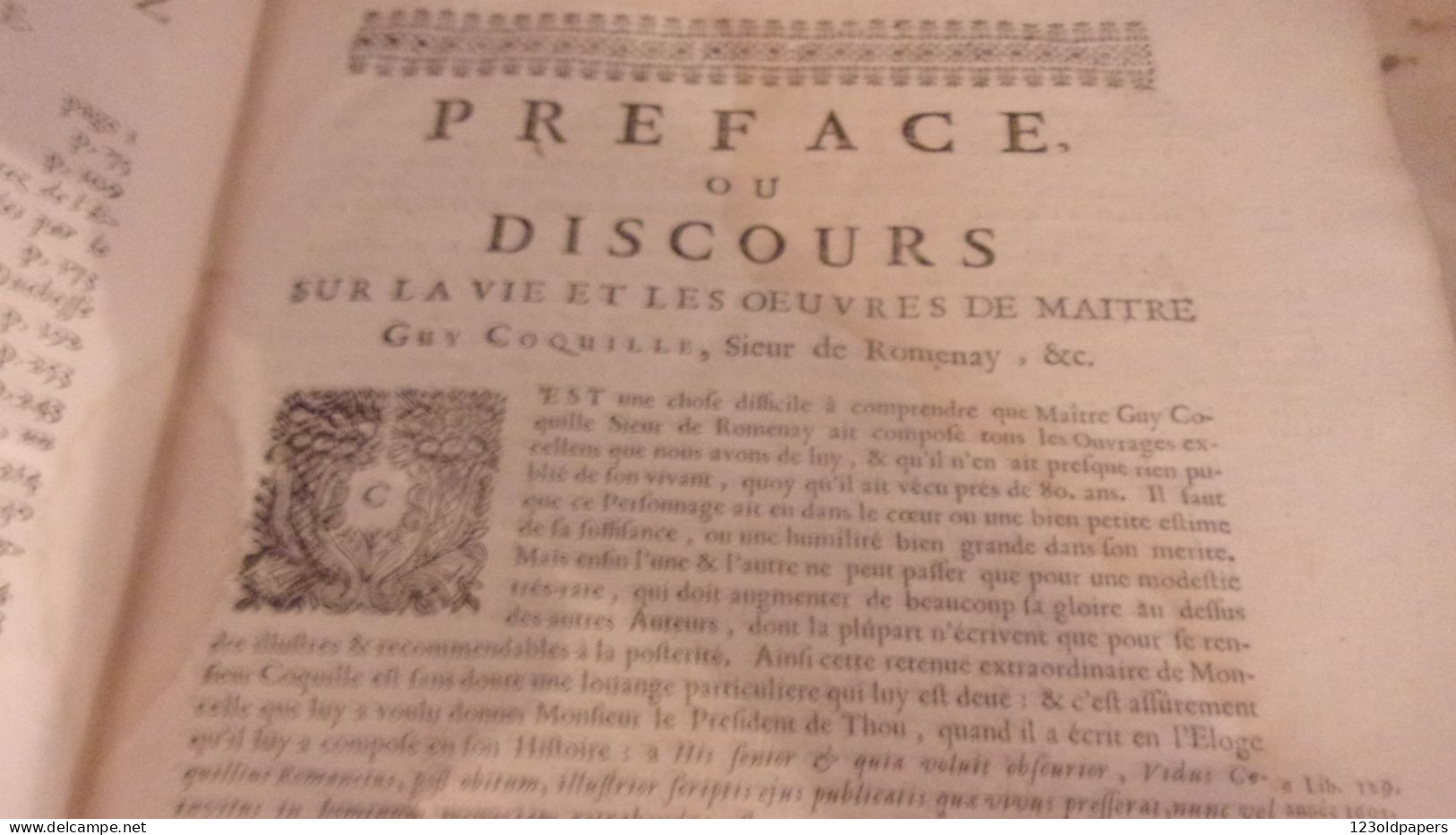 1703 LES OEUVRES DE MAISTRE GUY COQUILLE, SIEUR DE ROMENAY NIVERNAIS DROIT A BORDEAUX CLAUDE LABOTTIERE MDCCIII