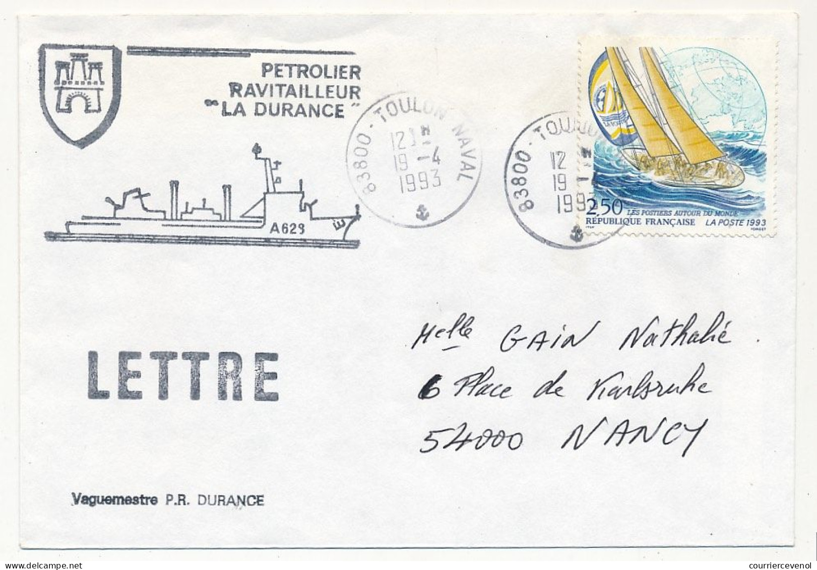 FRANCE - Env. Aff. 2,50 Bateau La Poste Cad 83800 Toulon Naval - 19/4/1983 + Pétrolier Ravitailleur La Durance - Scheepspost