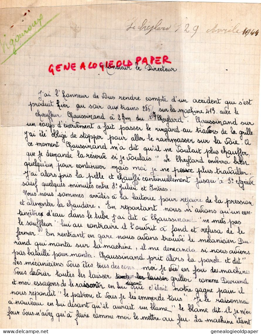 07- LE CHEYLARD-CHEMINS FER DEPARTEMENTAUX VIVARAIS LOZERE-CHAUFFEUR CHAUSSINAND-VIGOUROUX-PLANCHON-BLACHIER-1944 - Documents Historiques