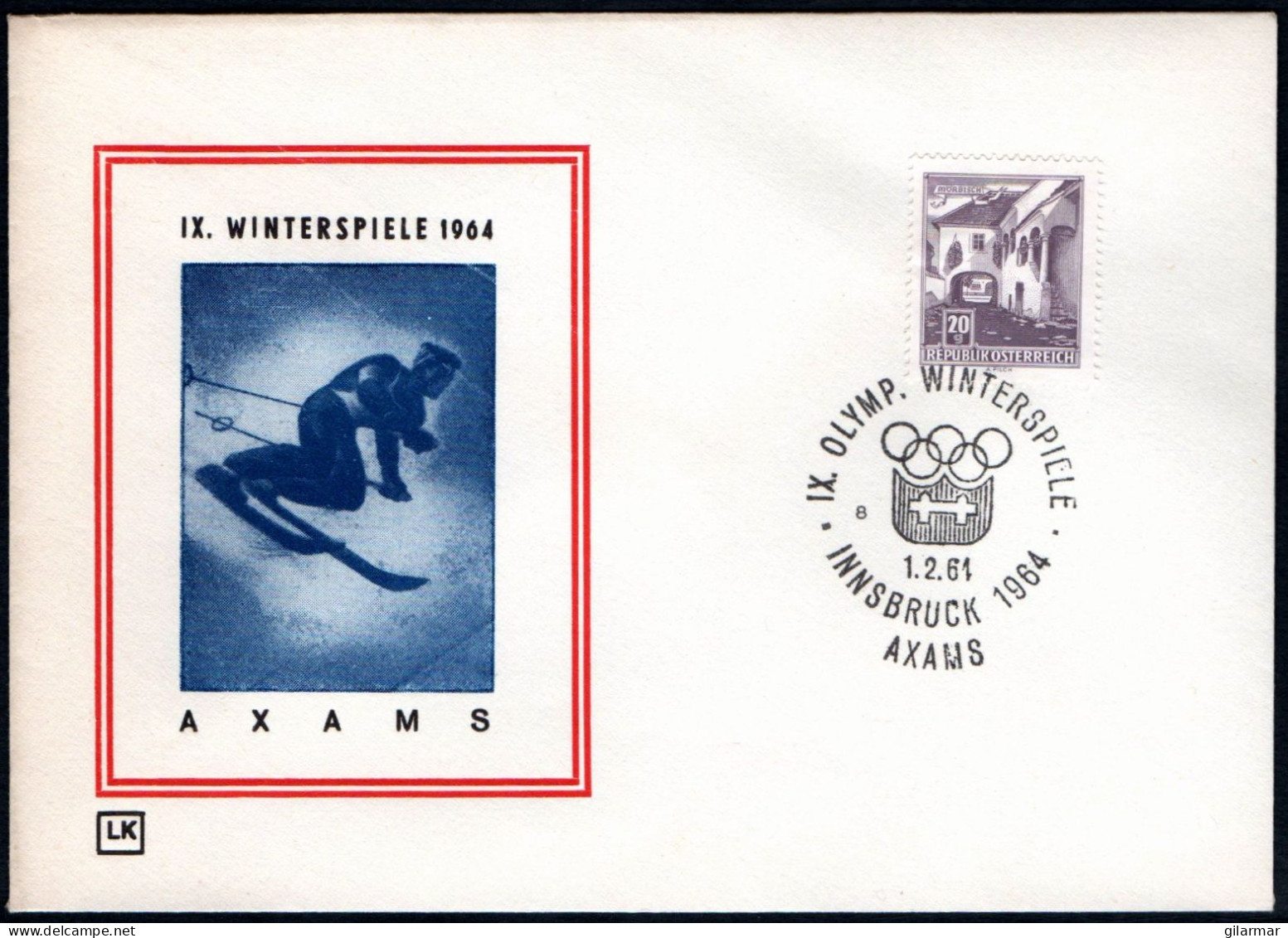 AUSTRIA AXAMS 1964 - IX OLYMPIC WINTER GAMES - INNSBRUCK '64 - CANCEL # 8 - G - Hiver 1964: Innsbruck