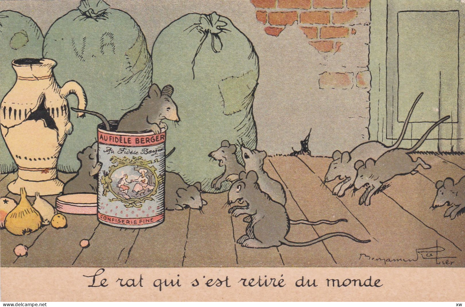 RABIER. B - 3 CPA - Chocolat LOMBART Le Rat Qui S'est Retiré Du Monde -Le Lièvre Et LaTortue -Les Deux Rats Et Le Renard - Rabier, B.