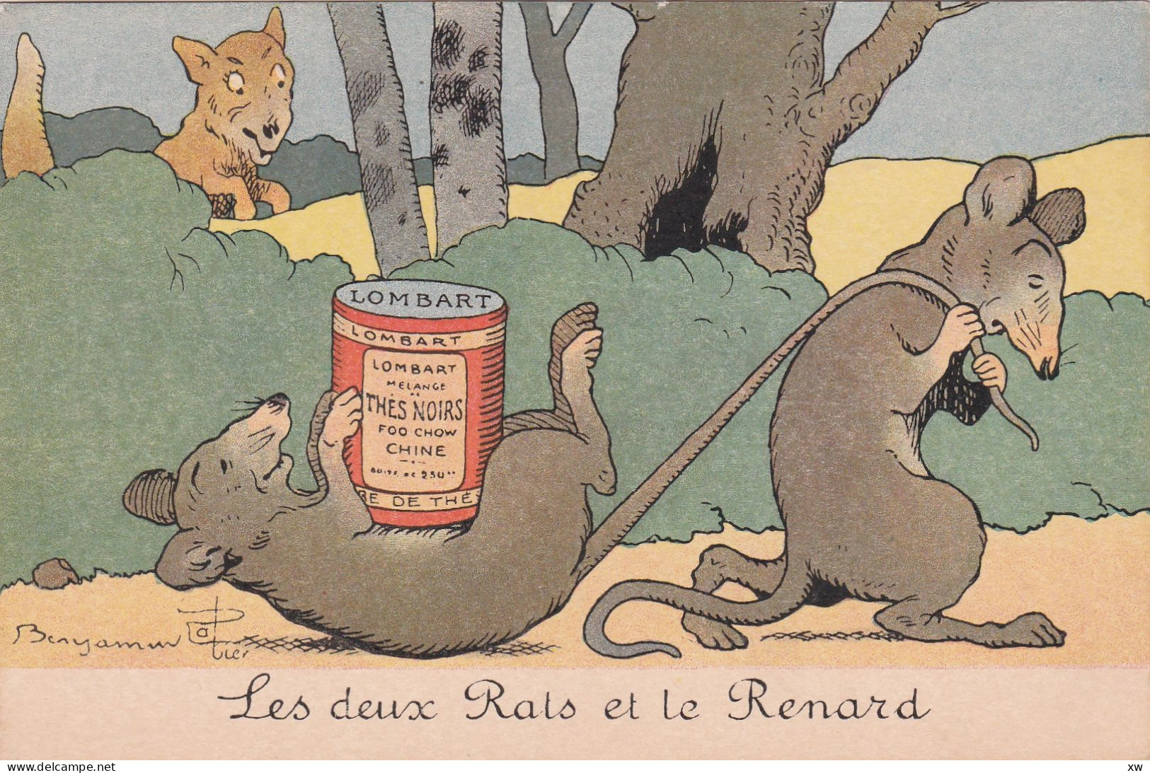 RABIER. B - 3 CPA - Chocolat LOMBART Le Rat Qui S'est Retiré Du Monde -Le Lièvre Et LaTortue -Les Deux Rats Et Le Renard - Rabier, B.