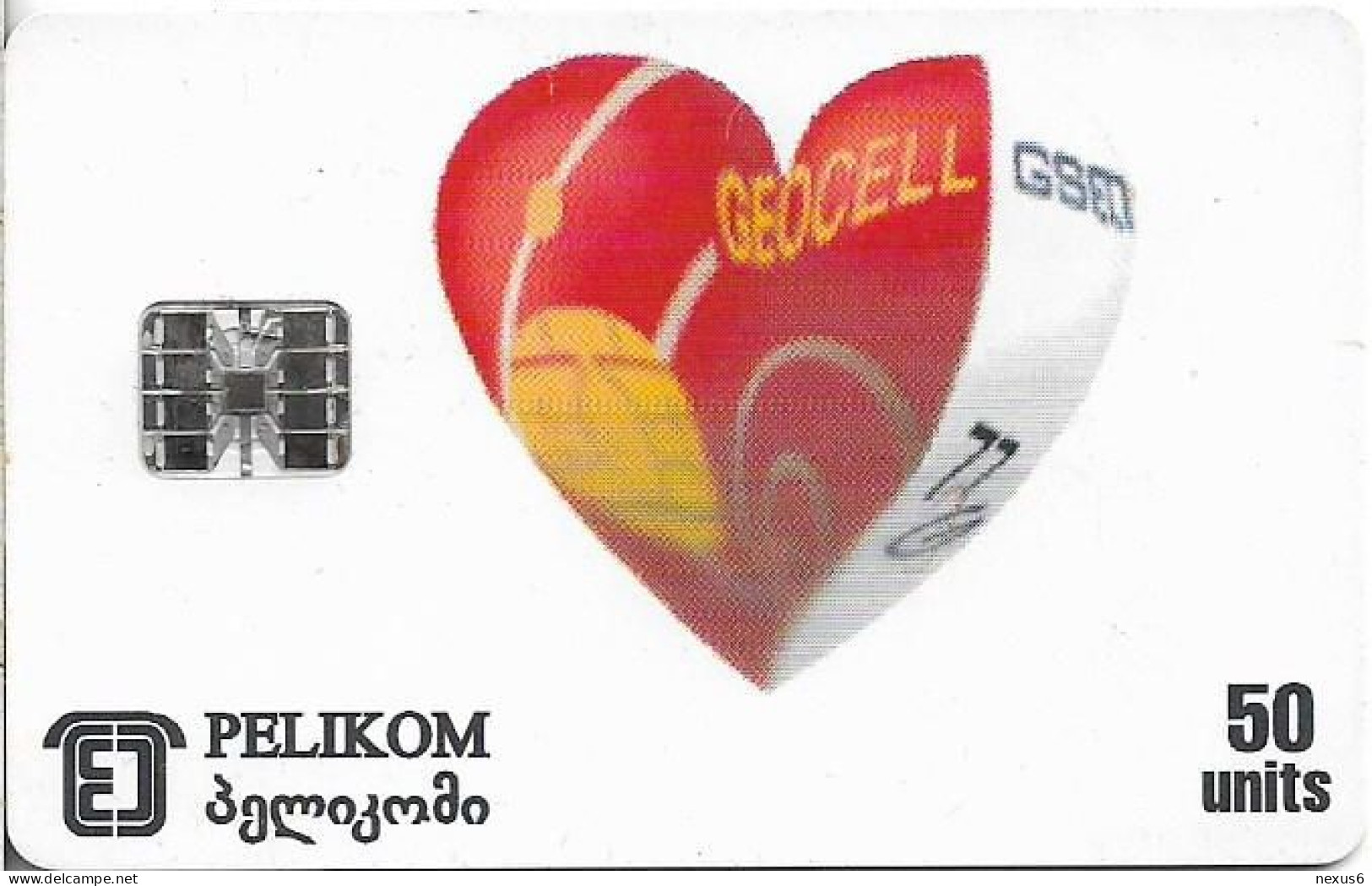 Georgia - Pelikom - Geocell Heart, 50U, 70.000ex, Used - Georgië