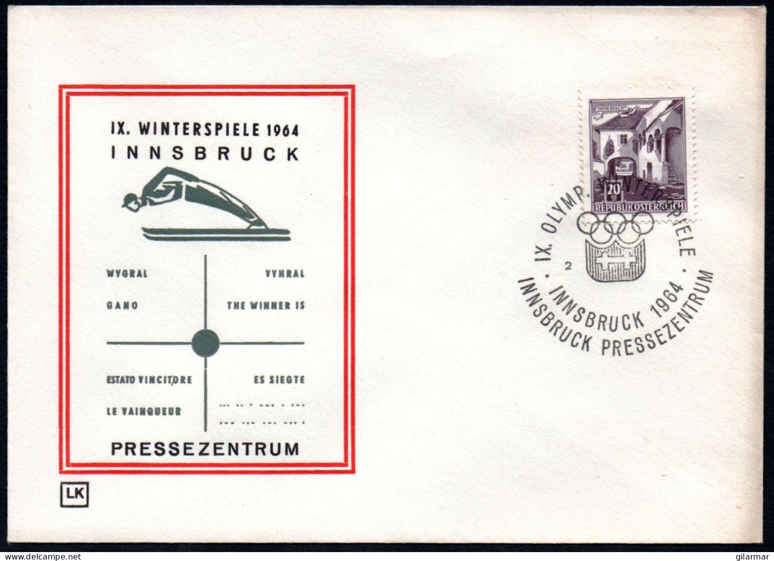 AUSTRIA INNSBRUCK 1964 - IX OLYMPIC WINTER GAMES - INNSBRUCK '64 - PRESS CENTRE - CANCEL # 2 - G - Winter 1964: Innsbruck