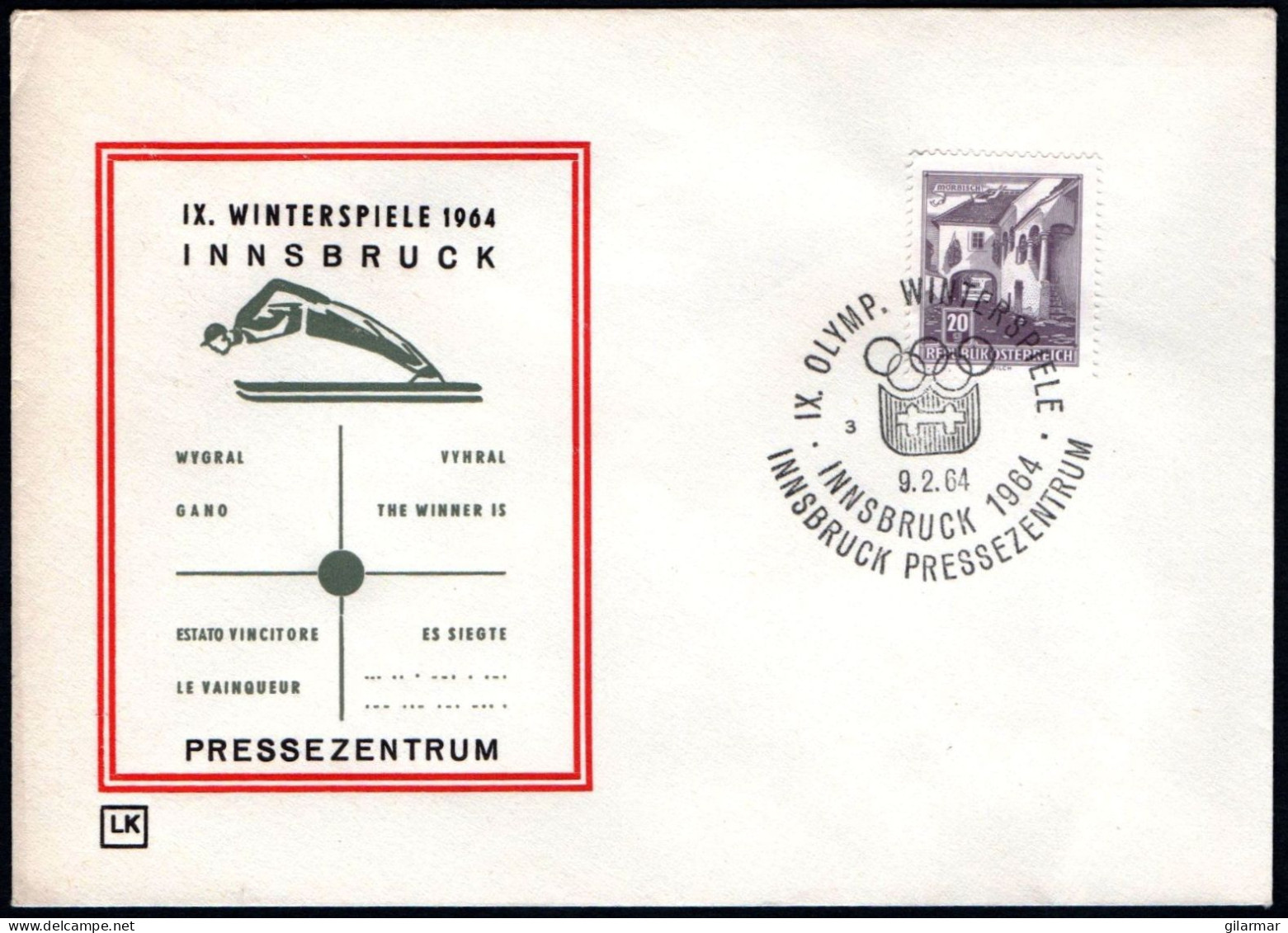 AUSTRIA INNSBRUCK 1964 - IX OLYMPIC WINTER GAMES - INNSBRUCK '64 - PRESS CENTRE - CANCEL # 3 - G - Hiver 1964: Innsbruck