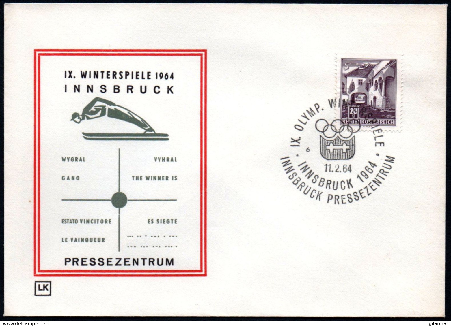AUSTRIA INNSBRUCK 1964 - IX OLYMPIC WINTER GAMES - INNSBRUCK '64 - PRESS CENTRE - CANCEL # 6 - G - Invierno 1964: Innsbruck