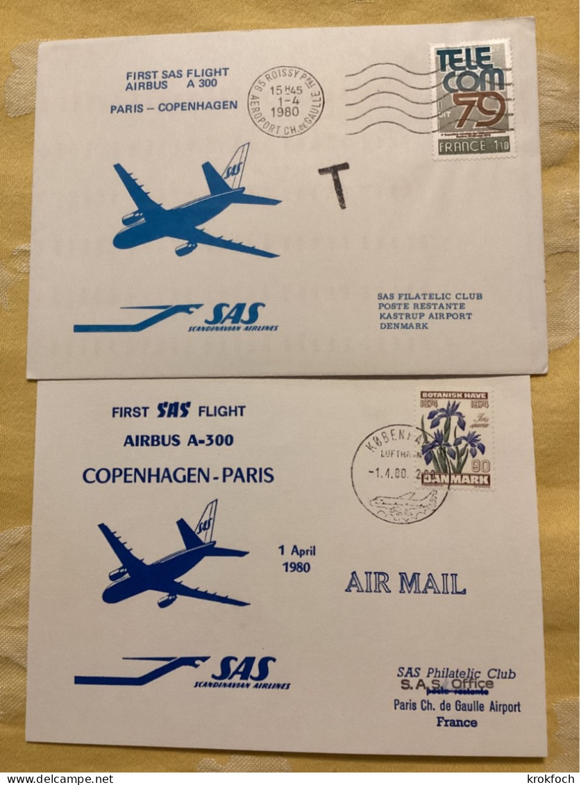 SAS Paris Kobenhavn Copenhague A/R 1980 - First Flight Airbus - Erstflug 1er Vol - Briefe U. Dokumente