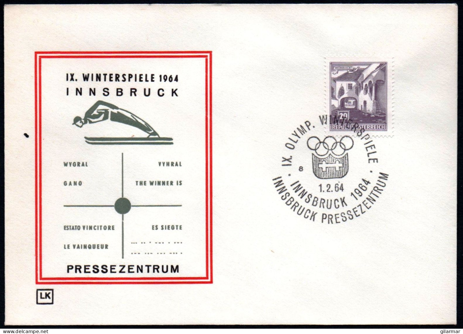 AUSTRIA INNSBRUCK 1964 - IX OLYMPIC WINTER GAMES - INNSBRUCK '64 - PRESS CENTRE - CANCEL # 8 - G - Winter 1964: Innsbruck