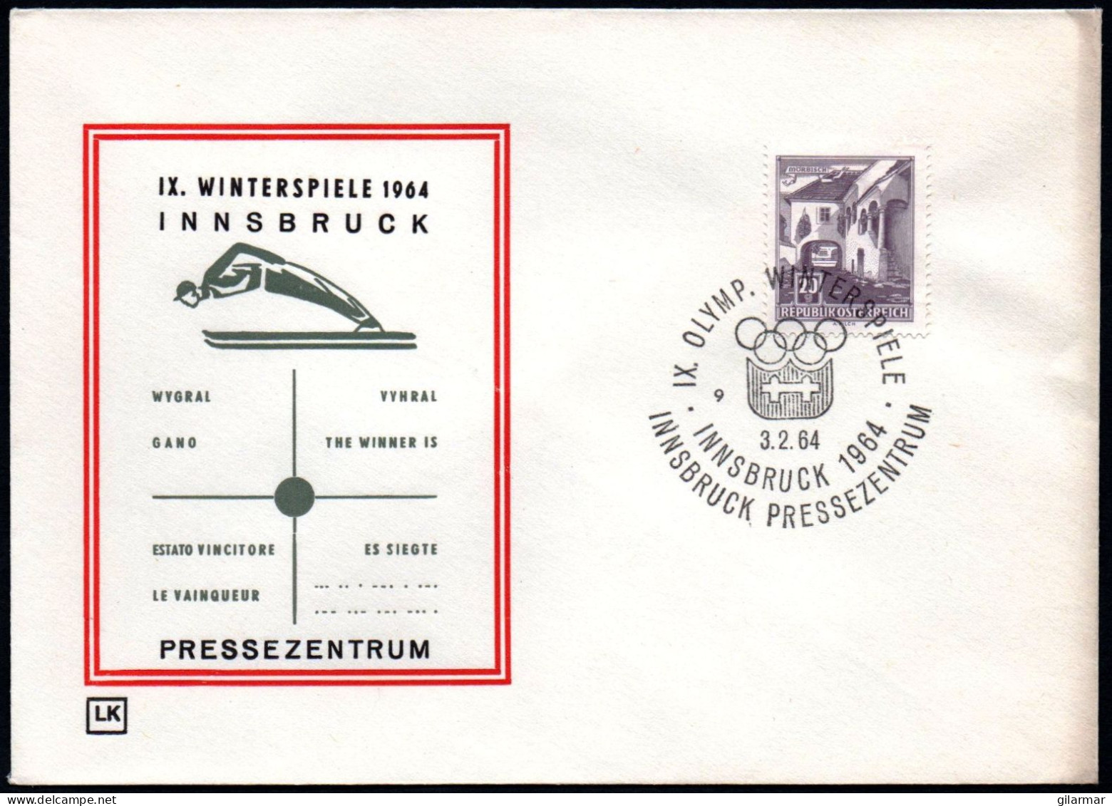 AUSTRIA INNSBRUCK 1964 - IX OLYMPIC WINTER GAMES - INNSBRUCK '64 - PRESS CENTRE - CANCEL # 9 - G - Winter 1964: Innsbruck