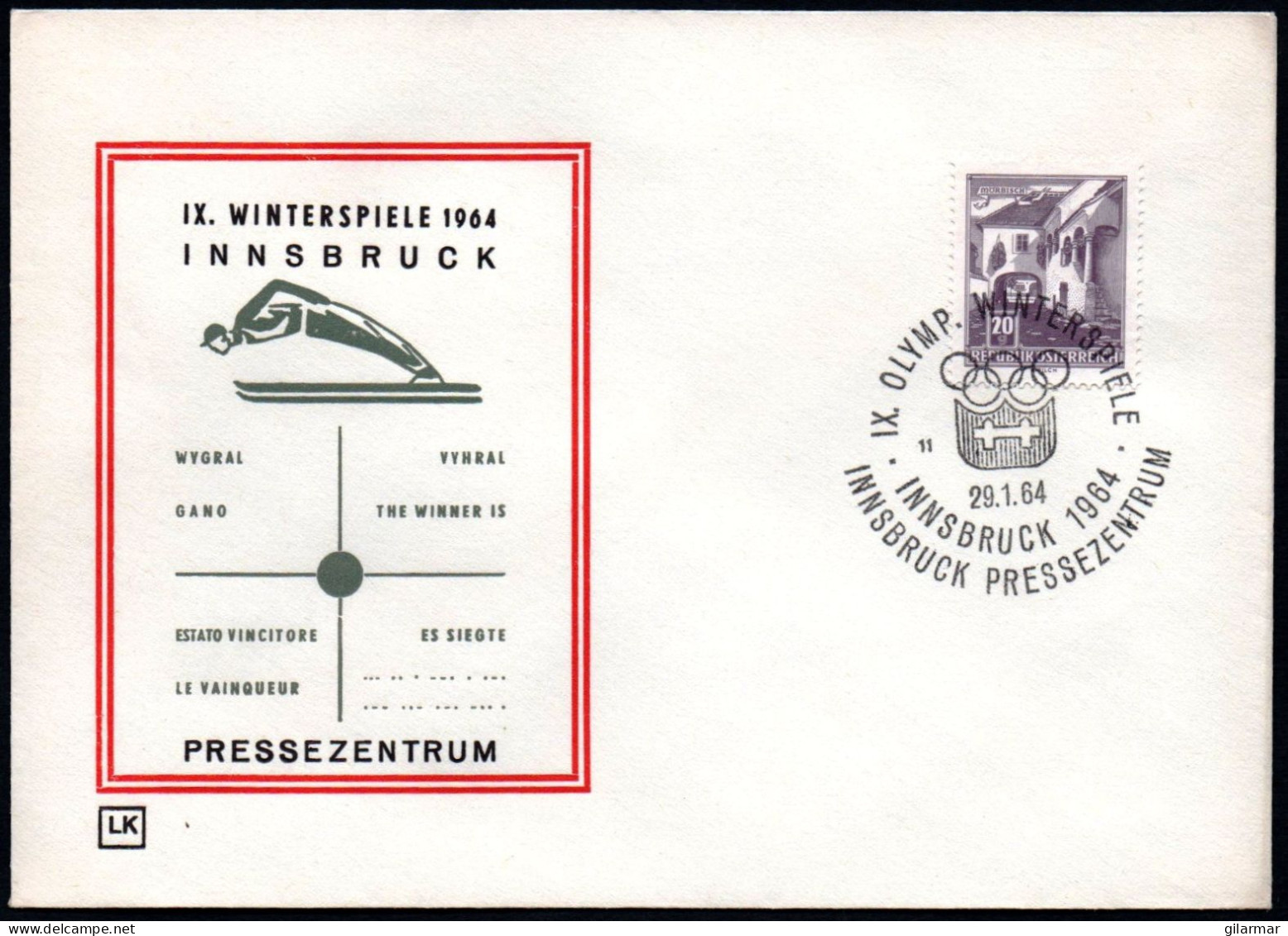 AUSTRIA INNSBRUCK 1964 - IX OLYMPIC WINTER GAMES - INNSBRUCK '64 - PRESS CENTRE - CANCEL # 11 - G - Winter 1964: Innsbruck