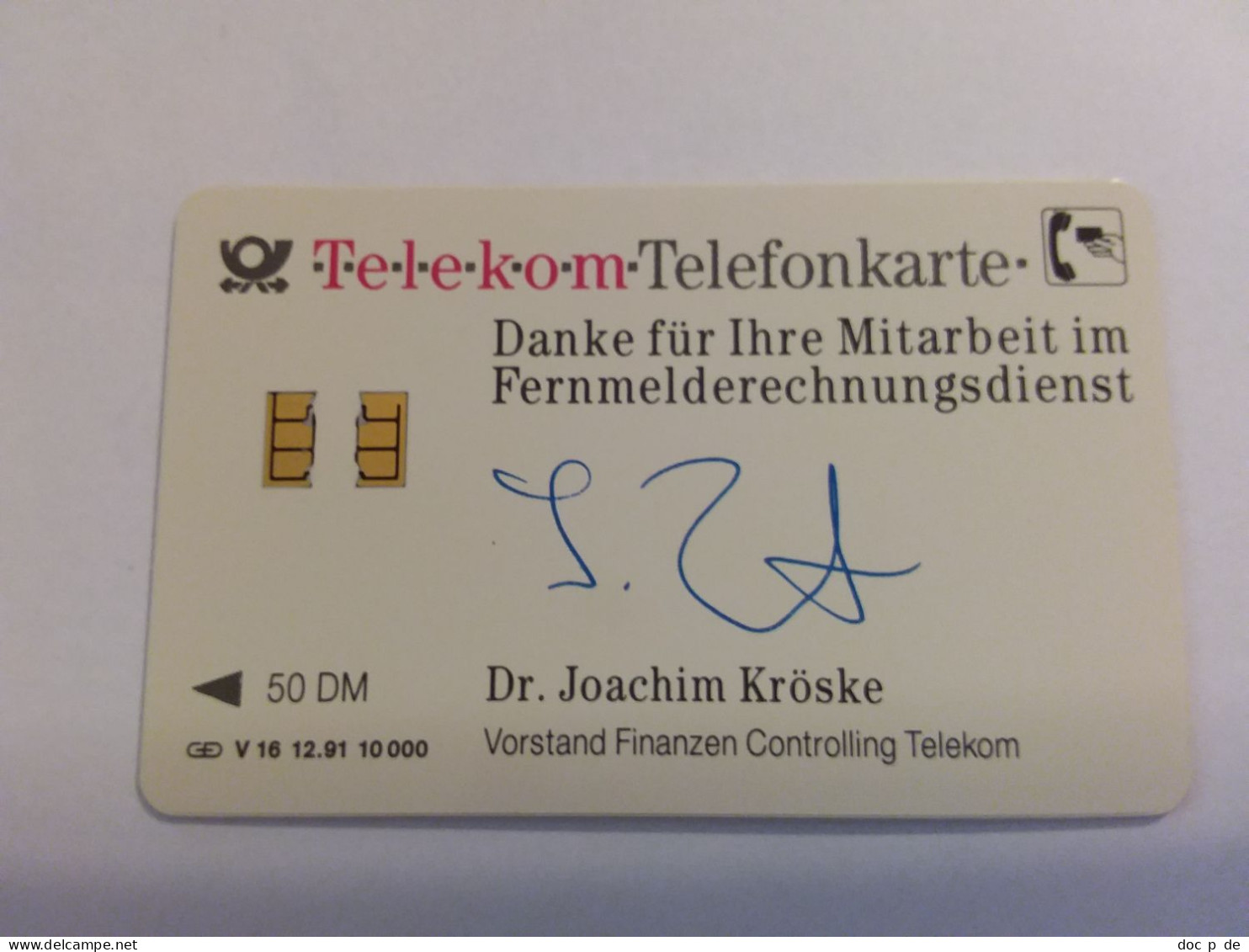 Germany - V 16  12/91 - Danke Für Ihre Mitarbeit Dr. Joachim Kröske Mint / Voll 60 DM - V-Series : VIP Et Cartoncini Da Visita