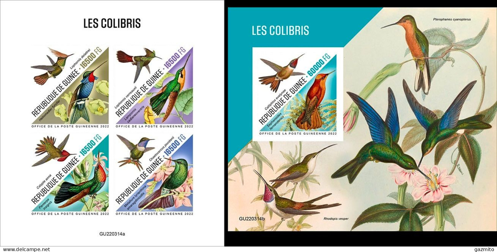 Guinea 2022, Animals, Hummingbirds, 4val In BF+BF IMPERFORATED - Colibris