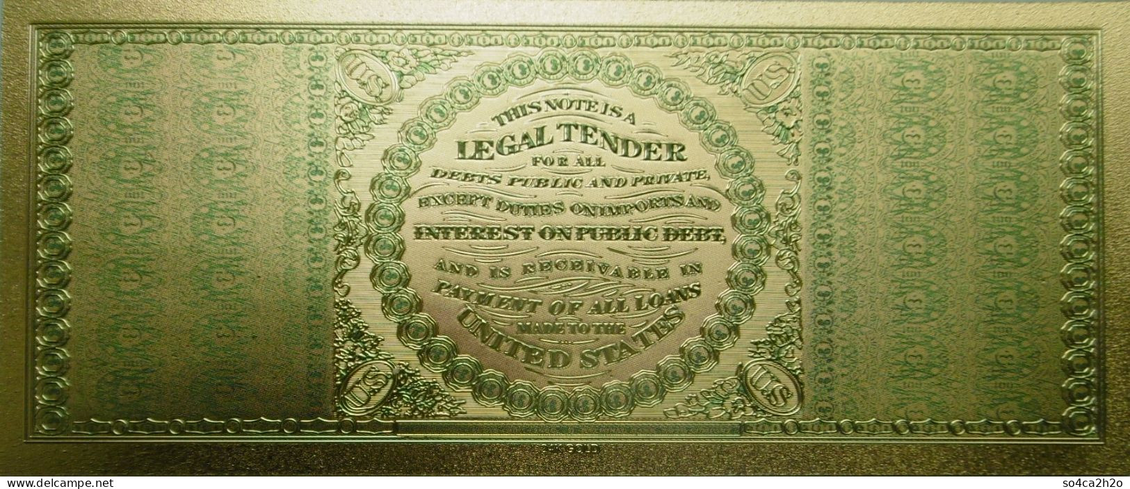 Billet Plaqué Or 24K  100 Dollars 1863 Colorisé UNC - Sonstige – Amerika