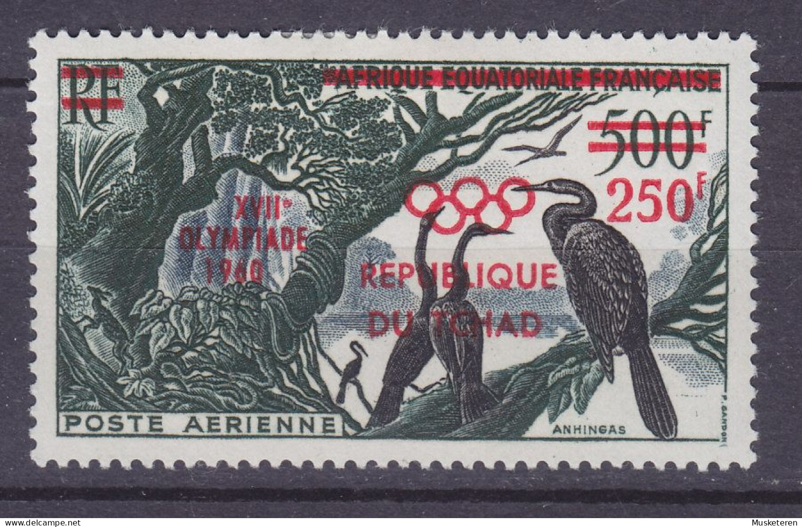 Chad 1960 Mi. 65, 250 Fr Auf 500 Fr Overprinted Aufdruck Olympic Games Olympische Spiele Jeux Olympique, Rome MH* - Tchad (1960-...)