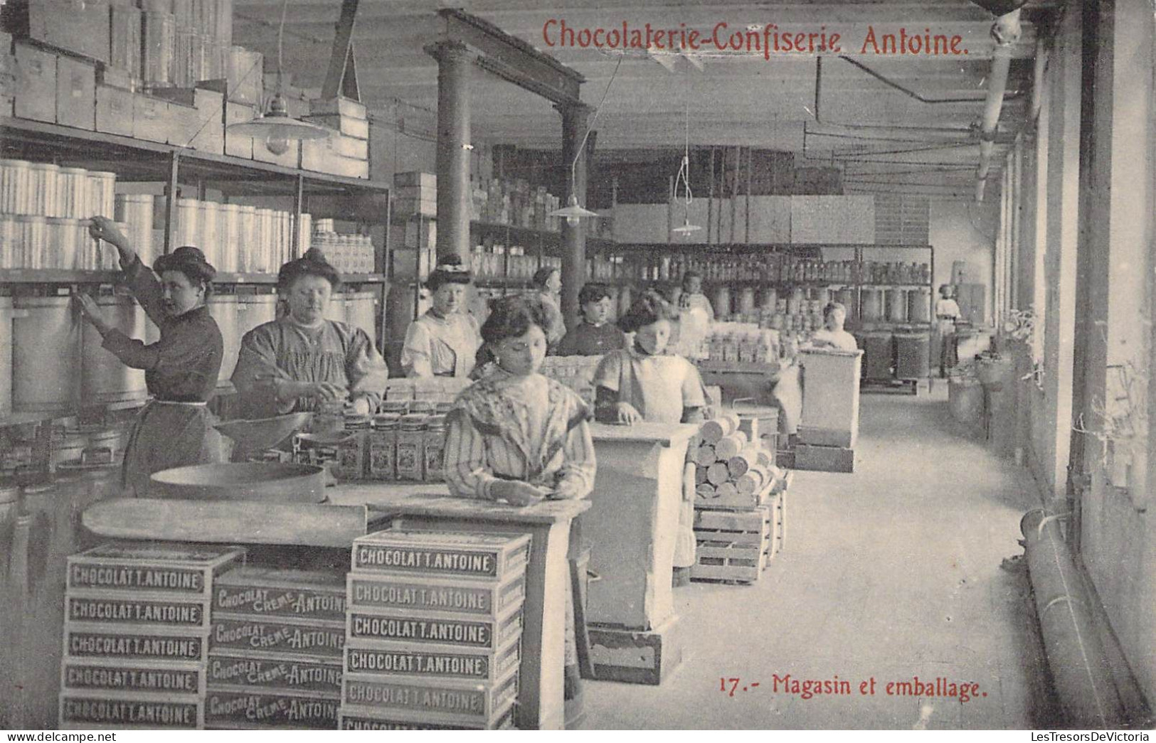 Belgique - Bruxelles - Chocolaterie Confiserie Antoine - Magasin Et Emballage - Animé - Carte Postale Ancienne - Old Professions