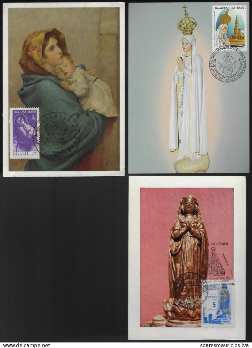 Brazil 1967/1987 3 Maximum Card Our Lady Of Fatima / With Jesus Baby By Painter Roberto Ferruzzi / Aparecida - Maximum Cards